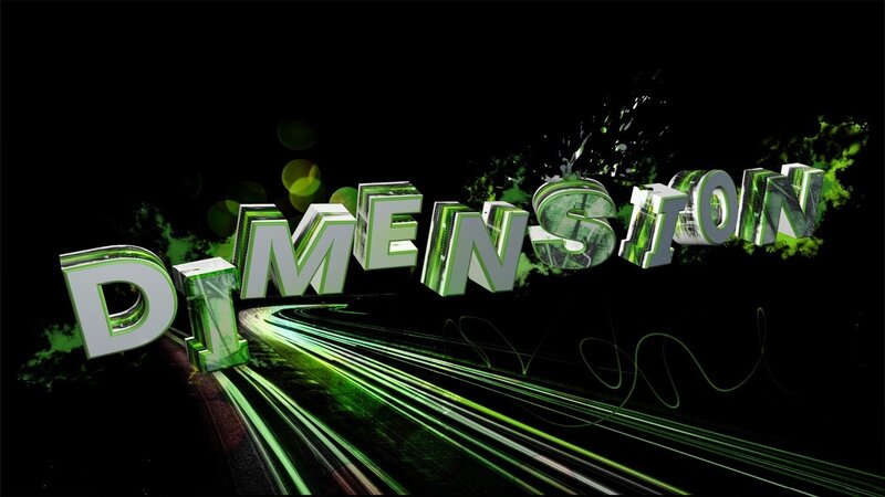 dimension text with green light trails