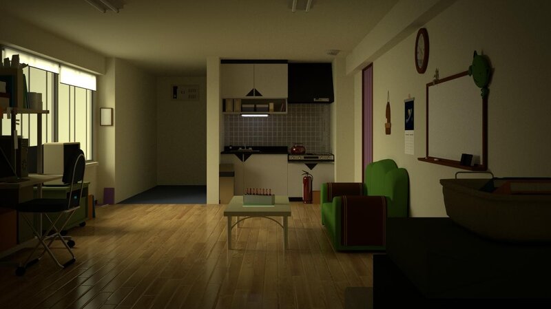 dimly lit apartment interior
