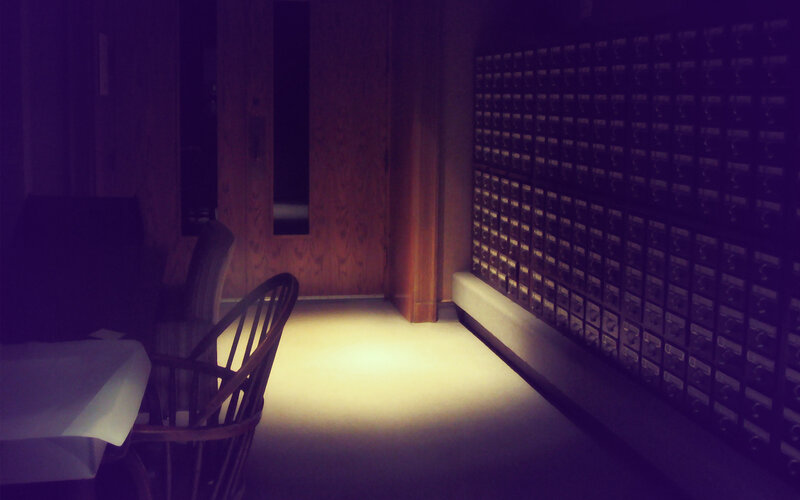 dimly lit archive room