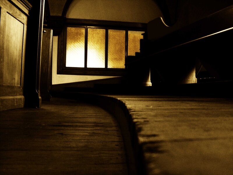 dimly lit church interior