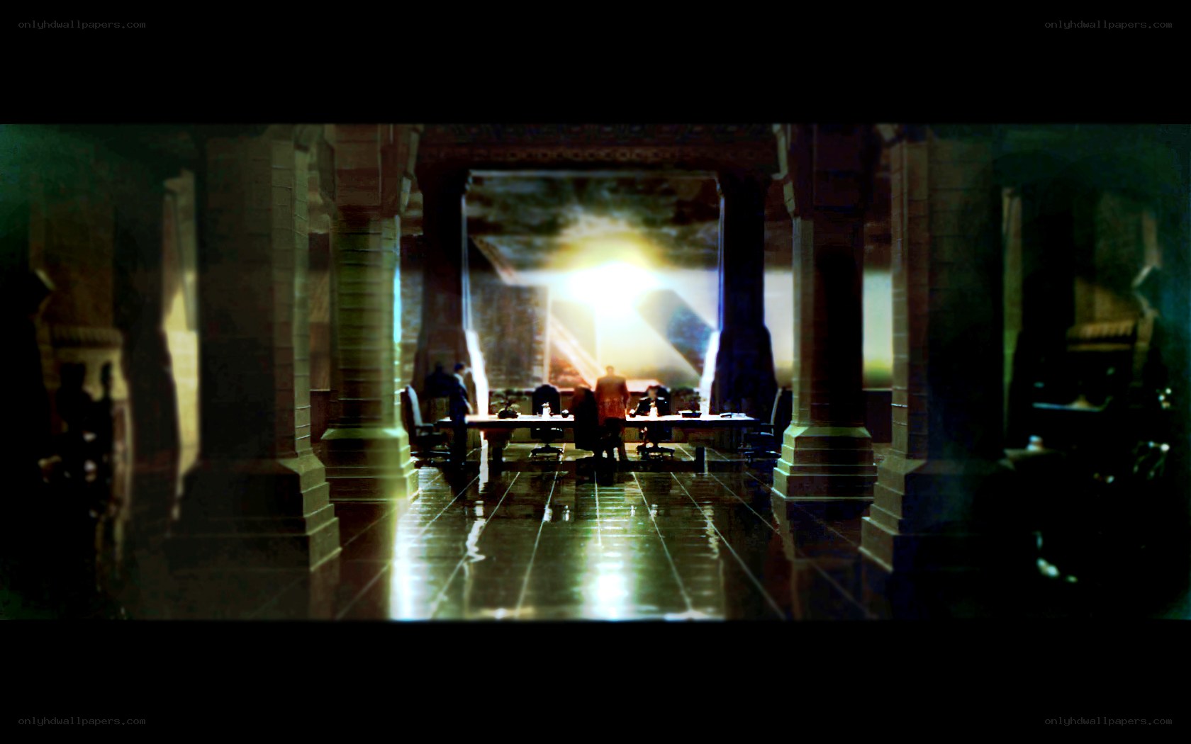 dimly lit conference room