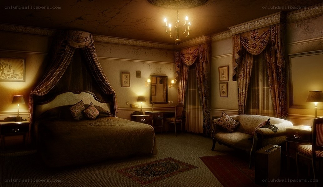 dimly lit hotel room