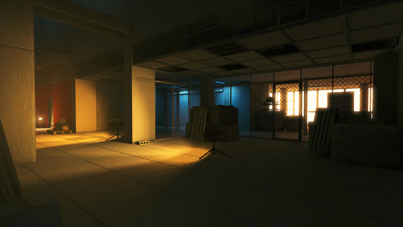 dimly lit industrial interior