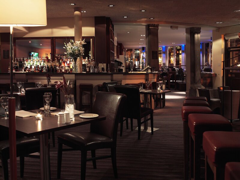 dimly lit restaurant interior