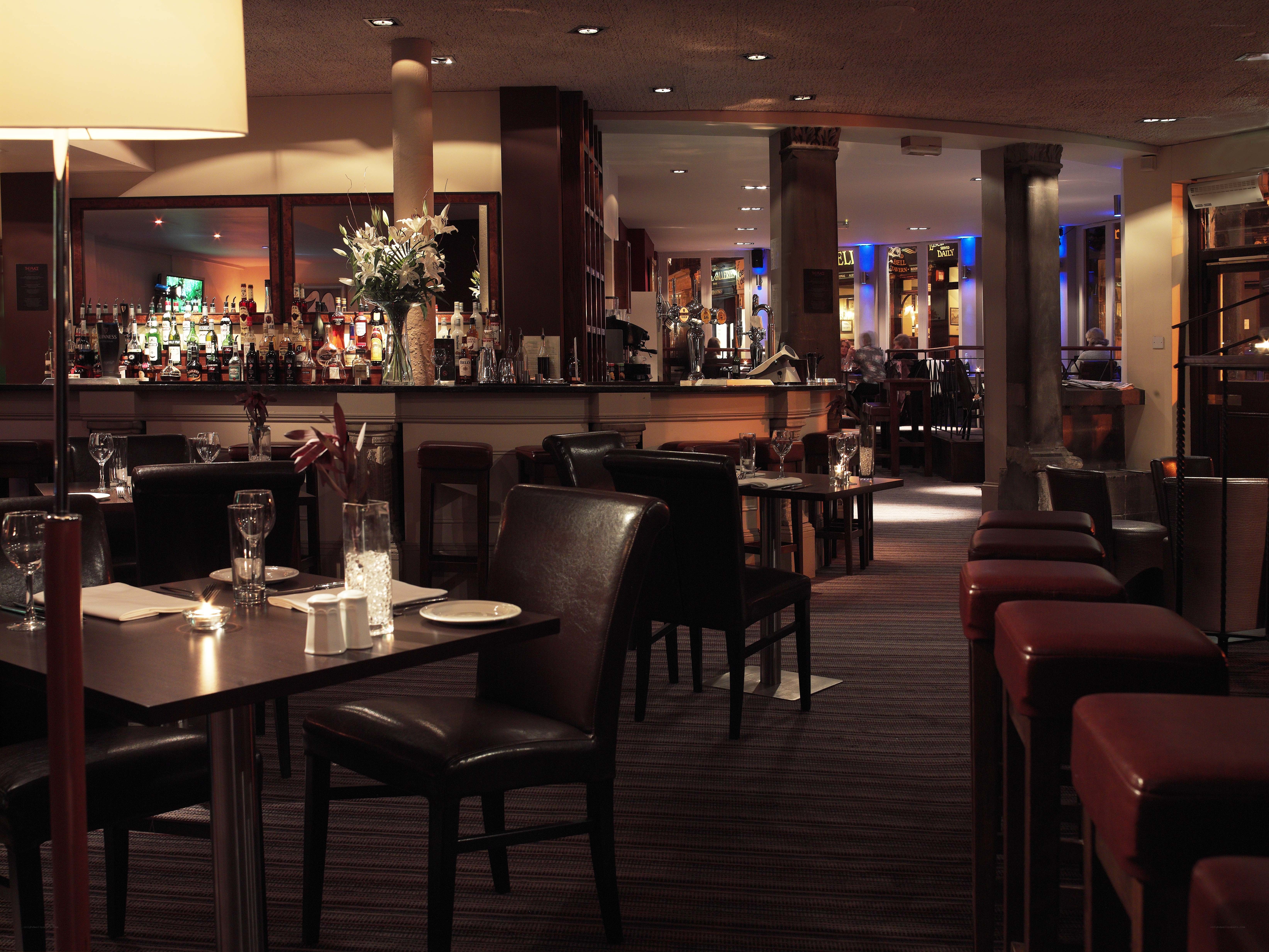 dimly lit restaurant interior