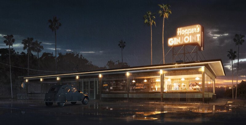 Diner at Night — Black