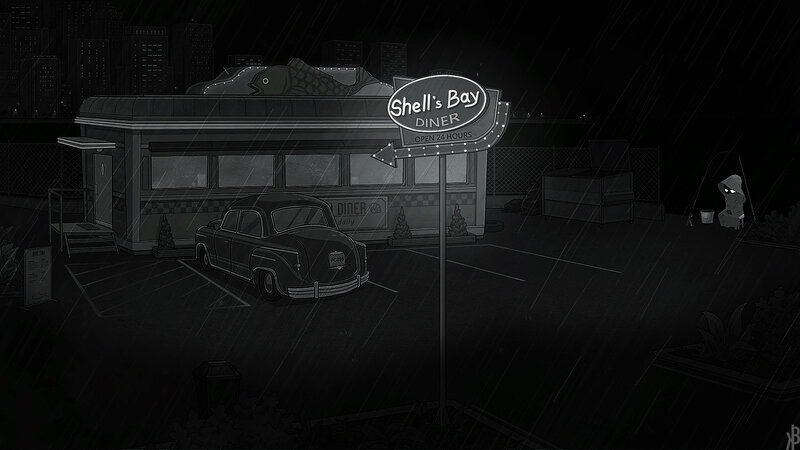 Diner at Night in Rain
