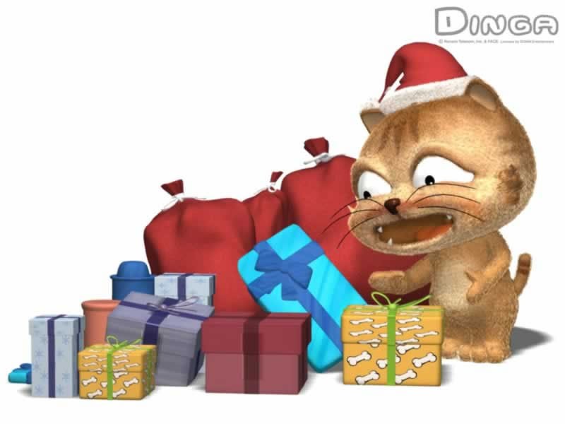 Dinga with Christmas gifts