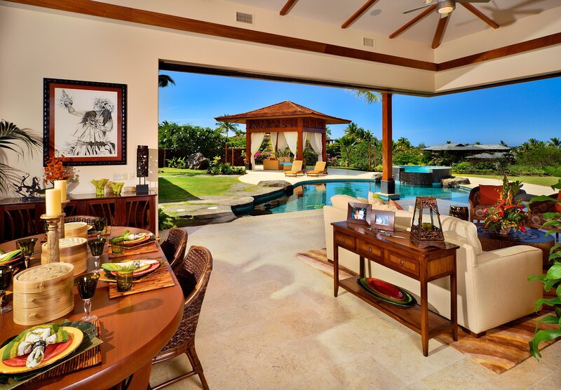 Dining Area with Pool View — Beige