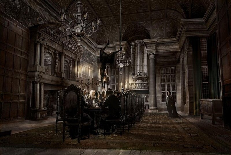 Dining hall with floating figure