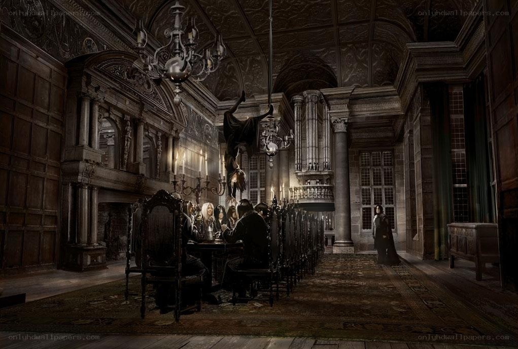 Dining hall with floating figure