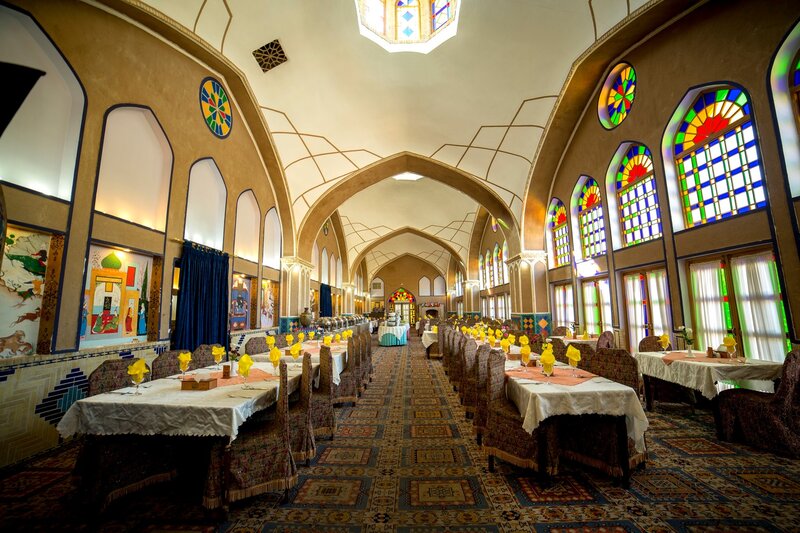 Dining Hall with Stained Glass