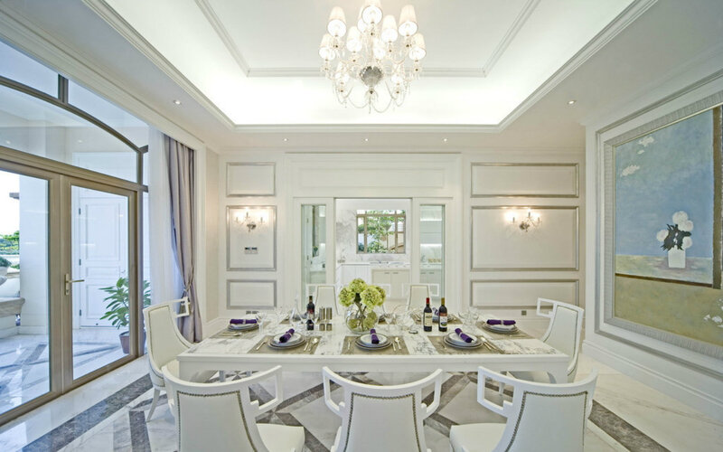 Dining Room with Chandelier — White