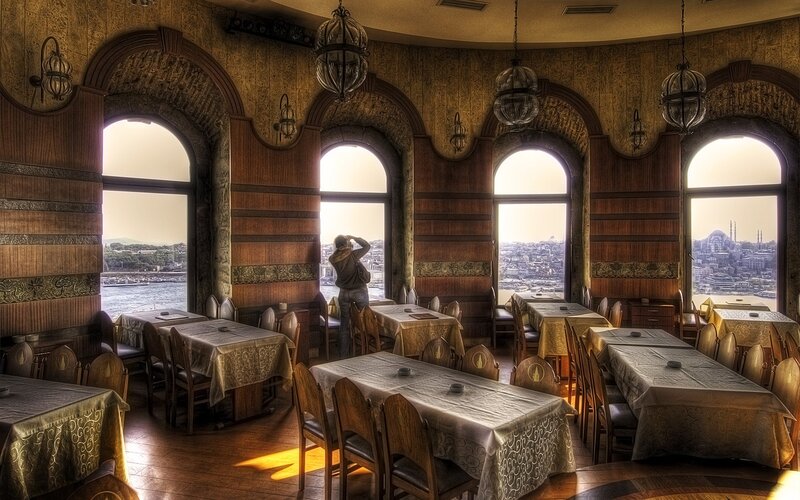 Dining room with city view