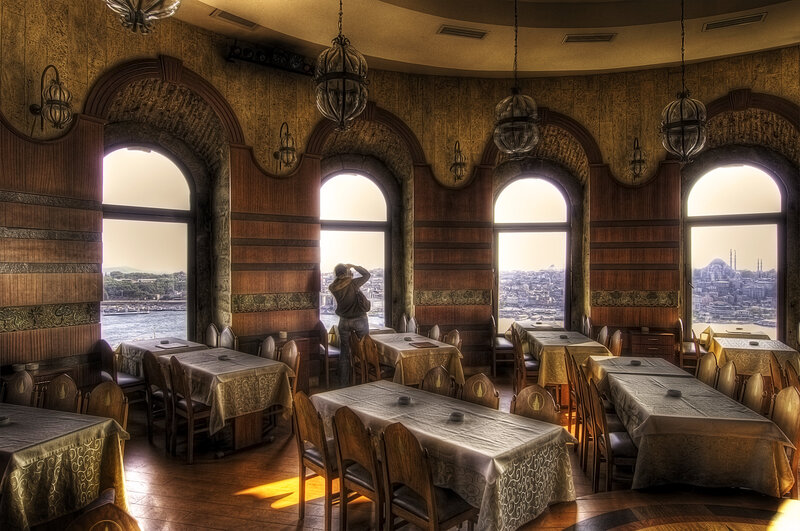 Dining room with city view