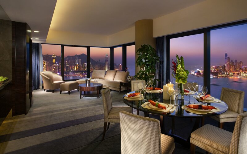 Dining Room with City View — Beige, Serene, Sunset