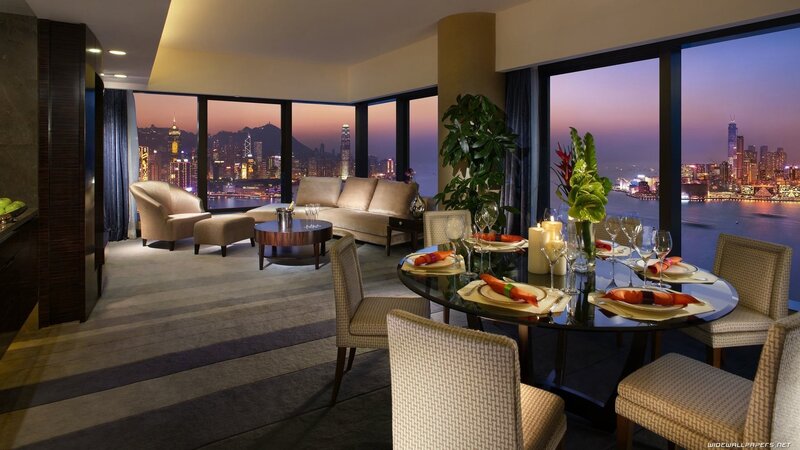Dining Room with City View — Beige