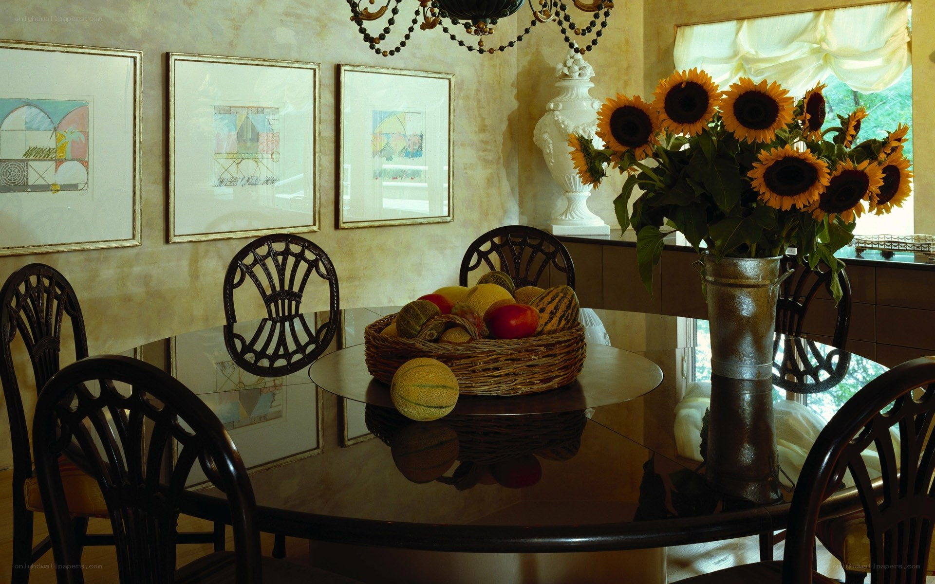 Dining room with sunflowers