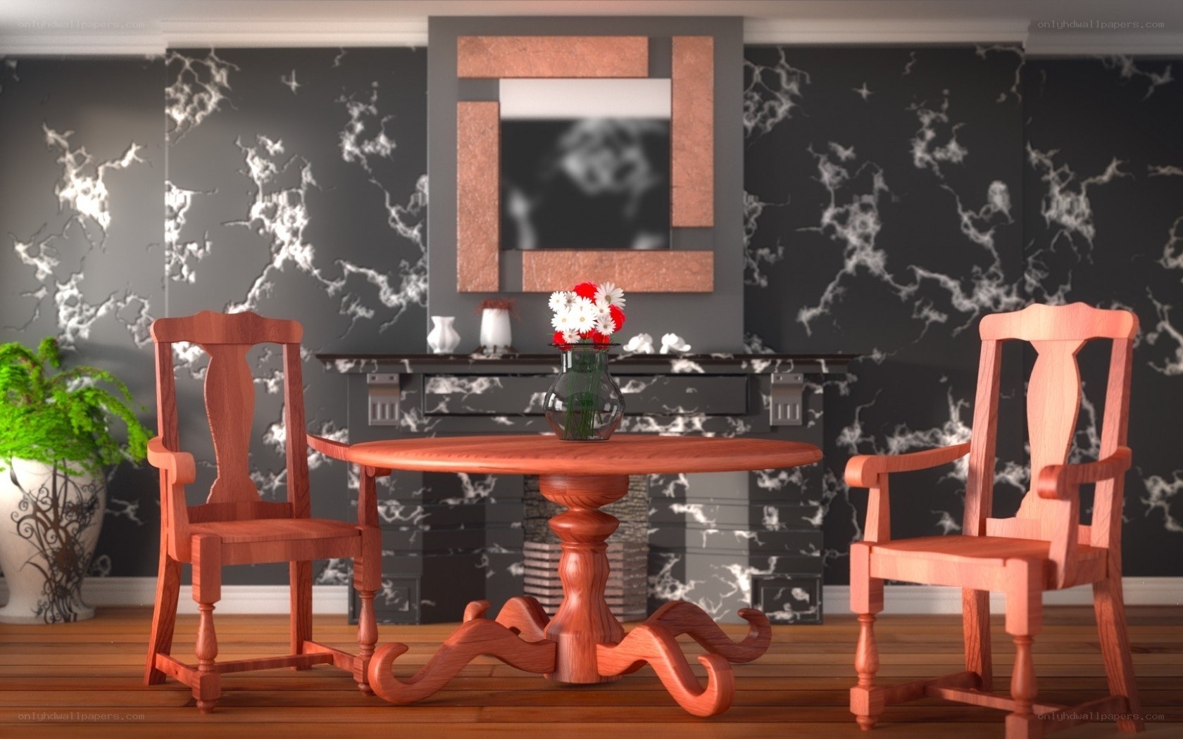 Dining room with wooden table