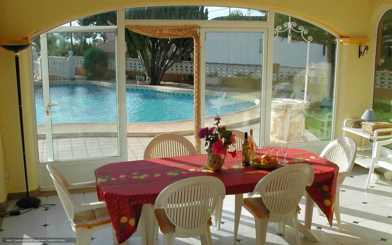 Dining Table by Pool — Yellow