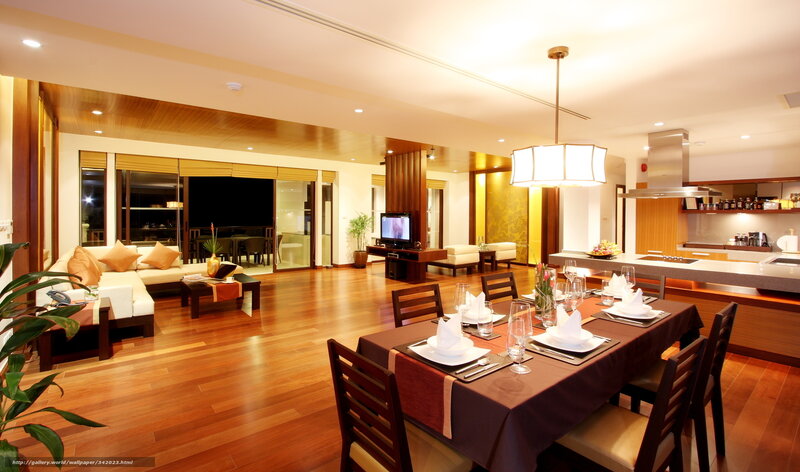 Dining Table in Living Room — Brown