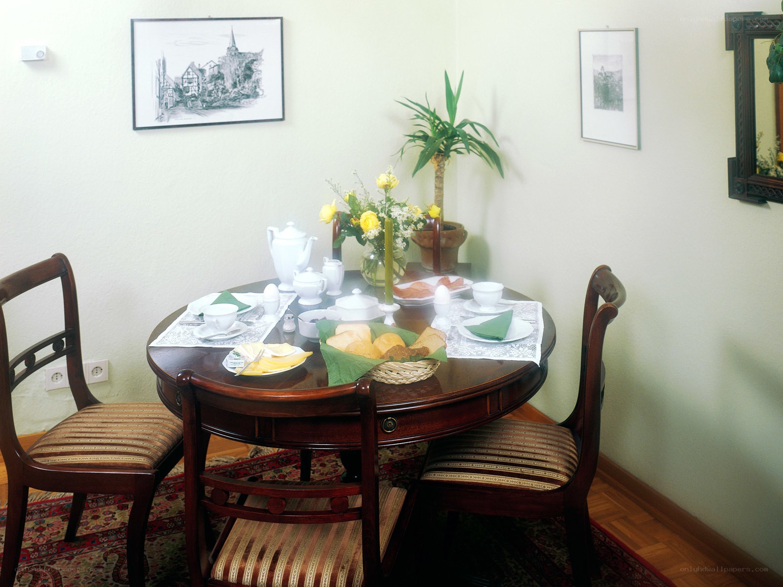 Dining table set for breakfast