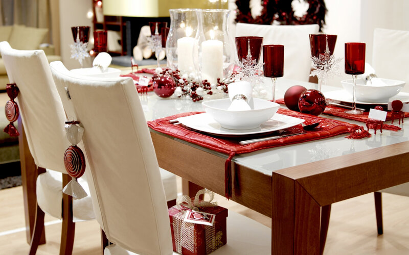 Dining Table Setting — Red, Festive