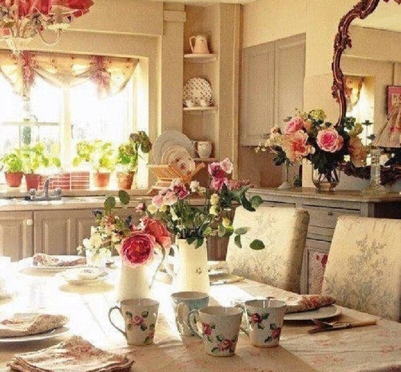 Dining Table with Flowers — Beige