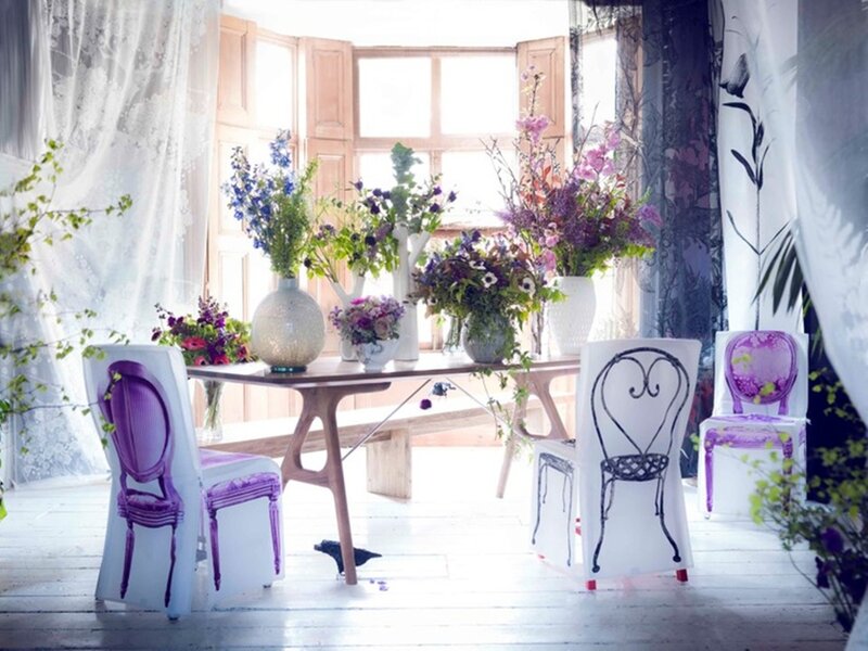 Dining Table with Flowers — White, Serene