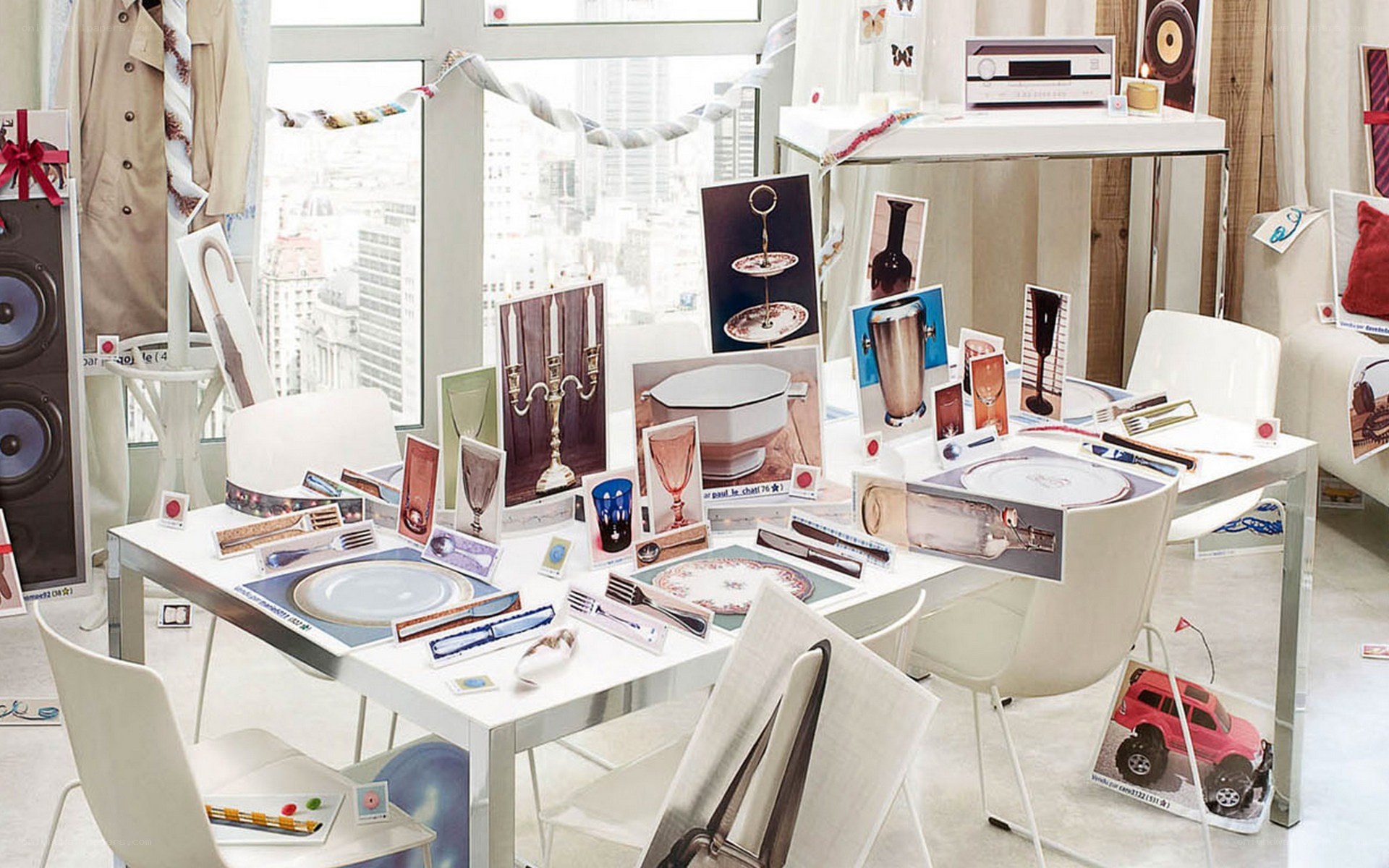 Dining table with product cards