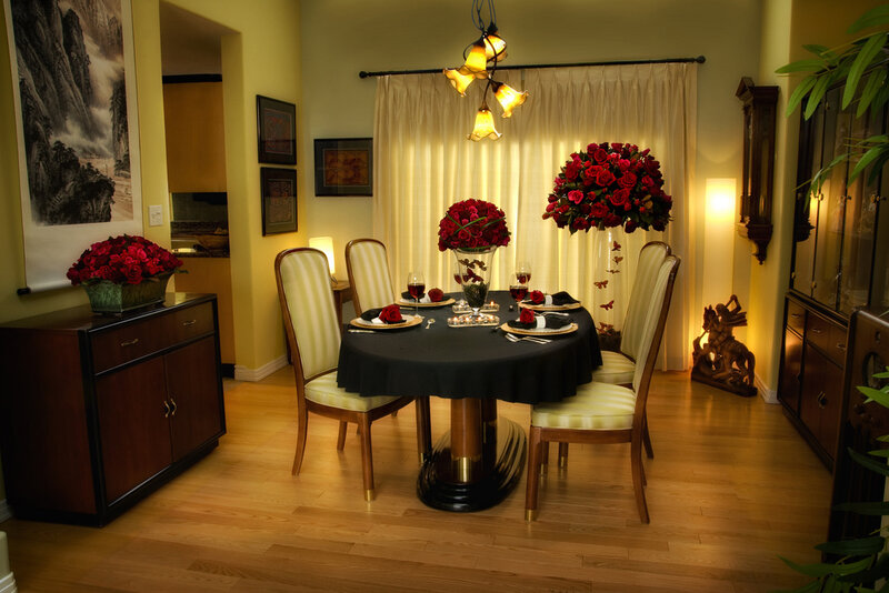 Dining Table with Red Flowers