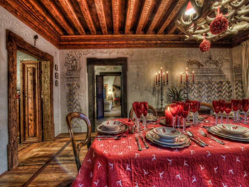 Dining Table with Red Linens