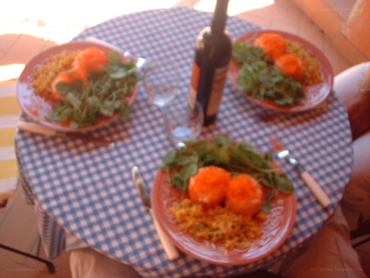 dinner on a checkered table