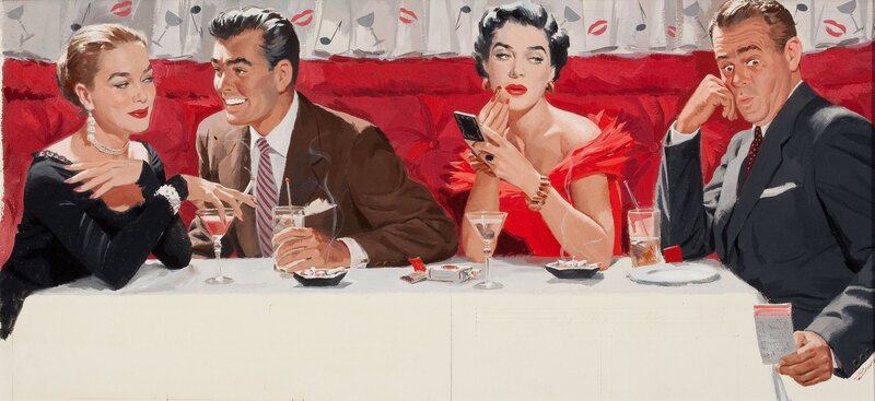 Dinner party scene with four people