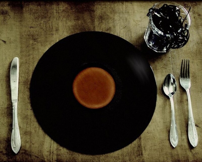 dinner setting with vinyl record