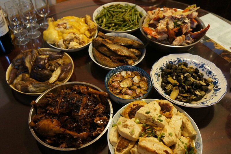 Dinner Spread on Table — Brown