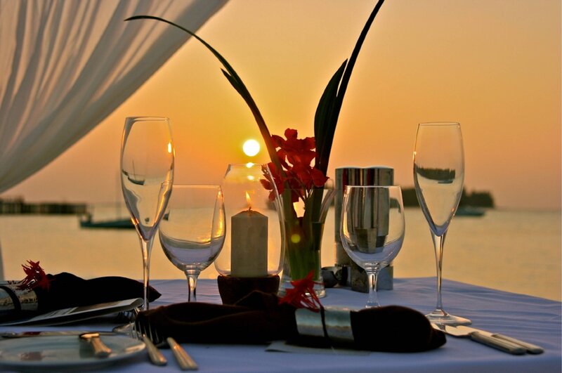 Dinner Table at Sunset — Orange, Serene, Photograph, Candle