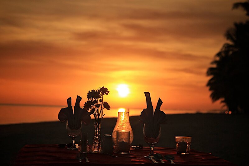 Dinner Table at Sunset — Orange, Serene, Photograph, Flowers