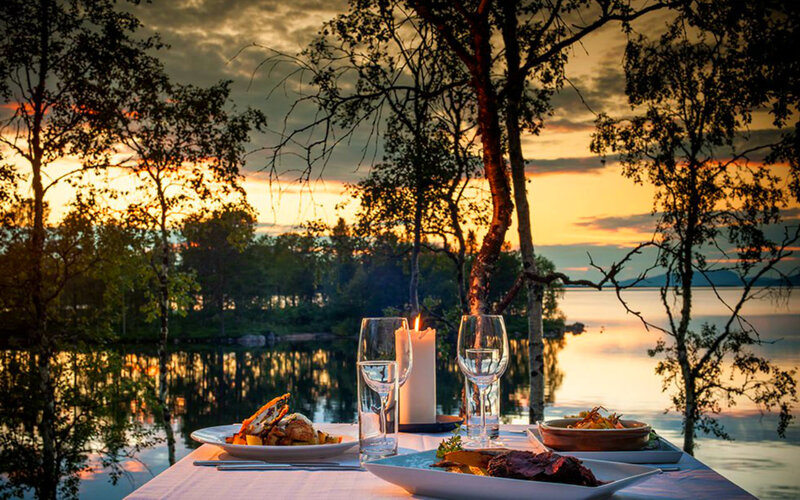 Dinner Table by Lake — Orange