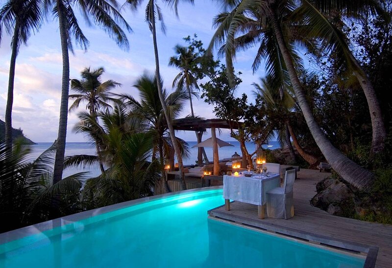Dinner Table by Pool — Blue, Serene, Sunset