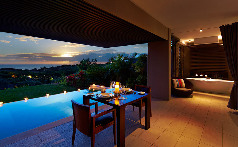 Dinner Table by Pool — Blue, Serene