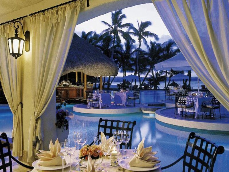 Dinner Table by Pool — Blue
