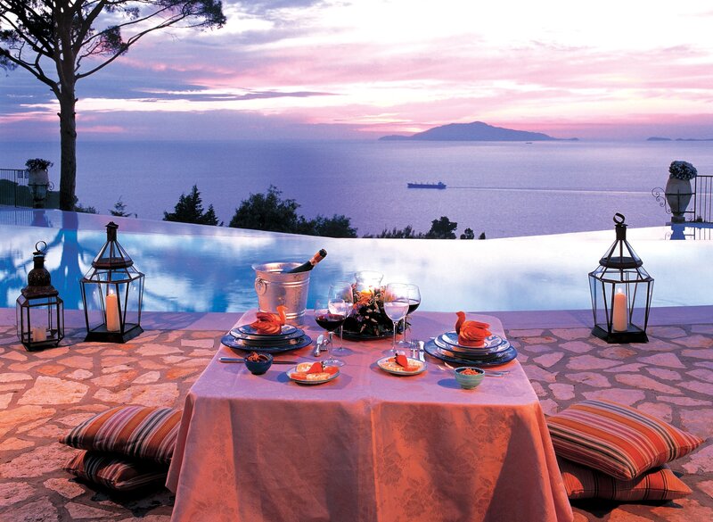 Dinner Table by Pool — Pink