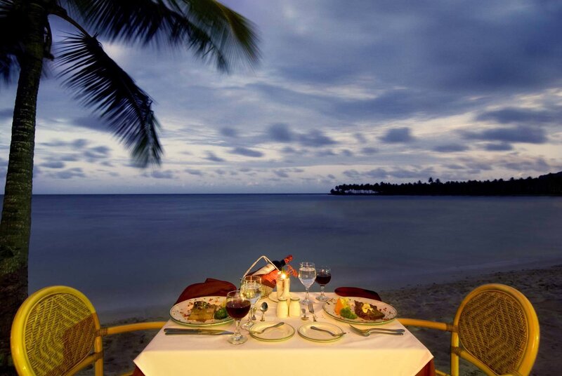 Dinner Table on Beach — Blue, Serene, Night, Photograph, Palm Tree