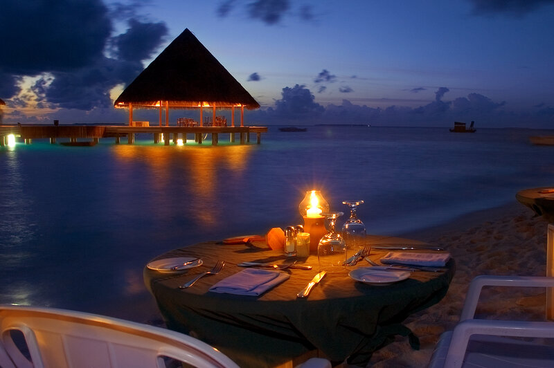 Dinner Table on Beach — Blue, Serene, Night, Photograph