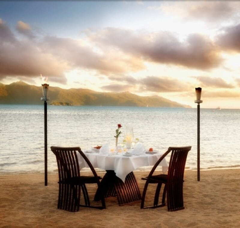 Dinner Table on Beach — Blue, Serene, Sunset, Photograph