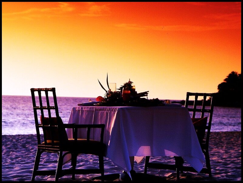 Dinner Table on Beach — Orange, Serene, Sunset, Photograph, Chairs