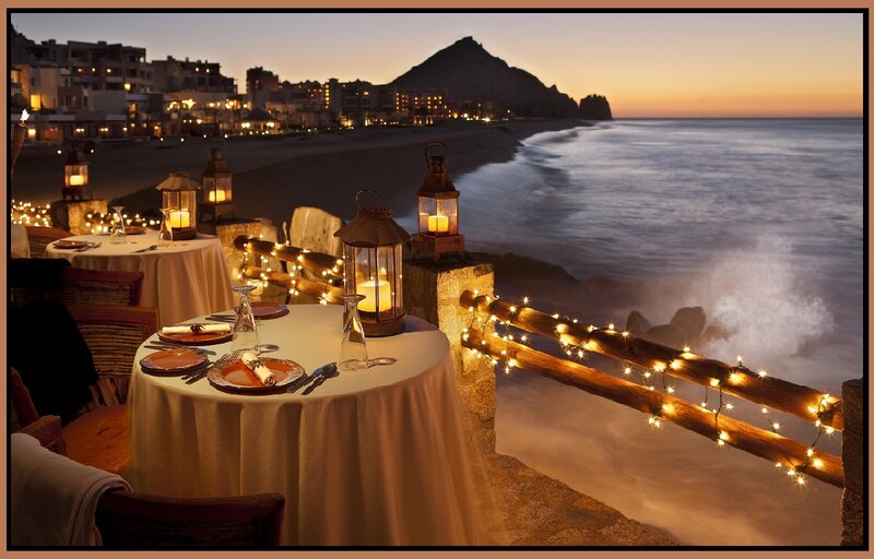 Dinner Table on Beach — Orange, Serene, Sunset, Photograph