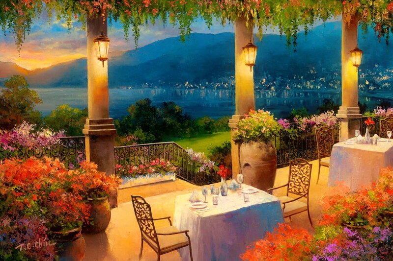 Dinner Table on Terrace — Blue, Serene