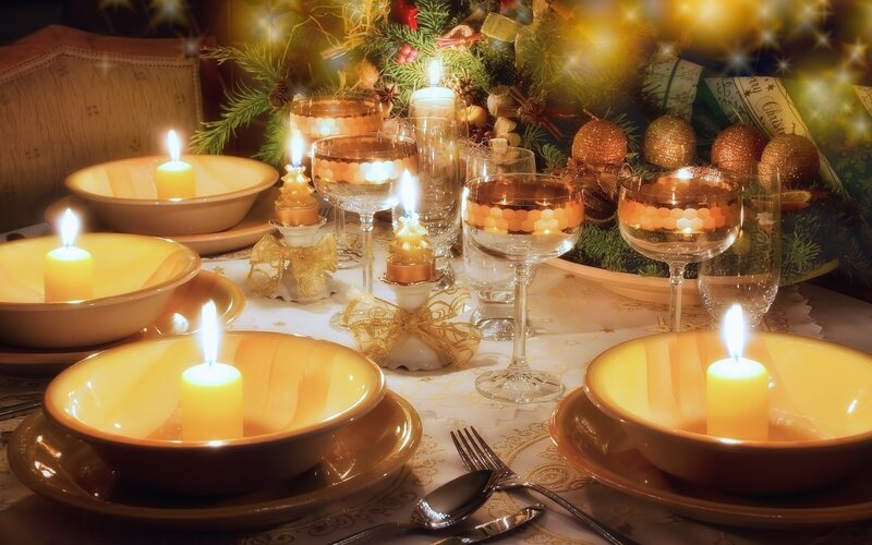 Dinner Table Setting — Gold, Festive, Night, Photograph